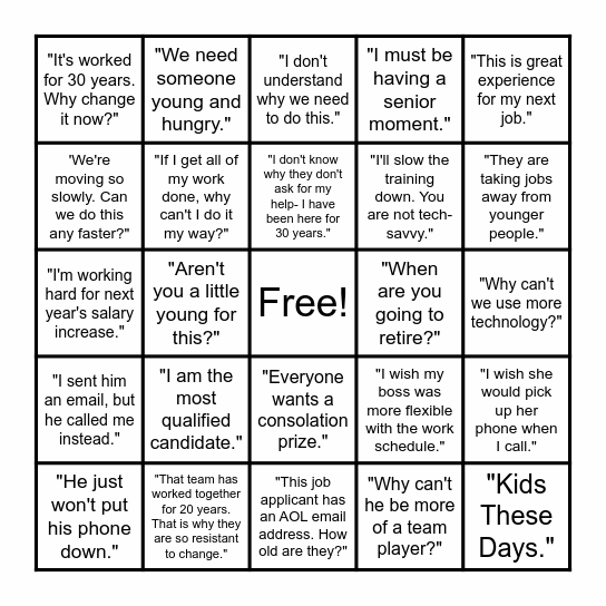 Mind The (Generational) Gap - Bingo Card