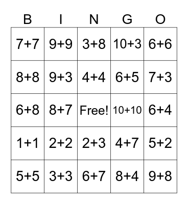 addition bingo Card