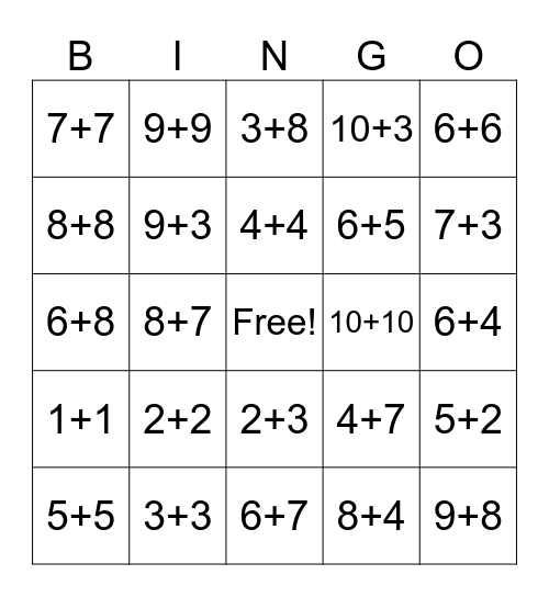 addition bingo Card