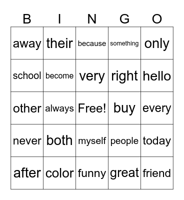1B Bingo Card