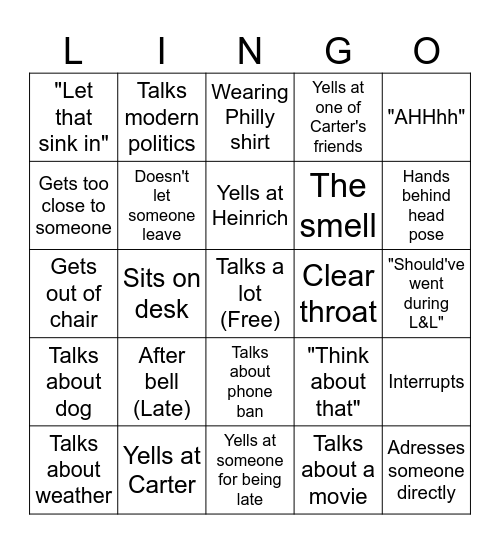 Lingo Bingo Card