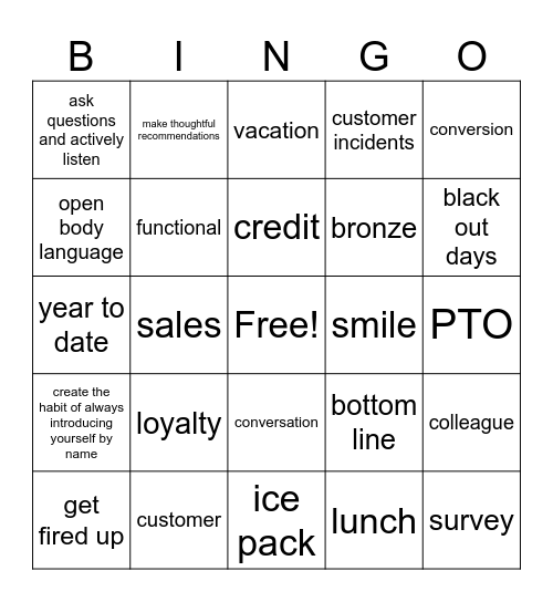 Loyalty Bingo Card