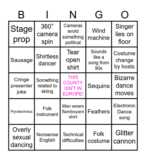 Frasco Eurovision Party Bingo Card