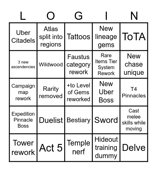 LOGIN 0.5 Bingo Card