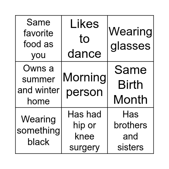 Get Acquainted Bingo Card