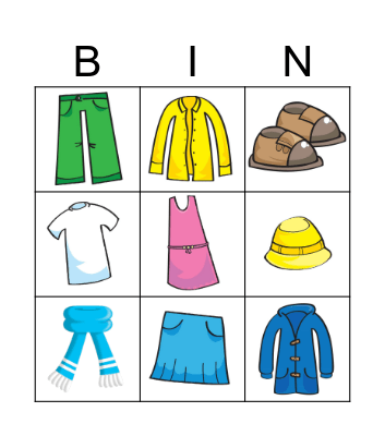 Clothes, clothes, clothes! Bingo Card