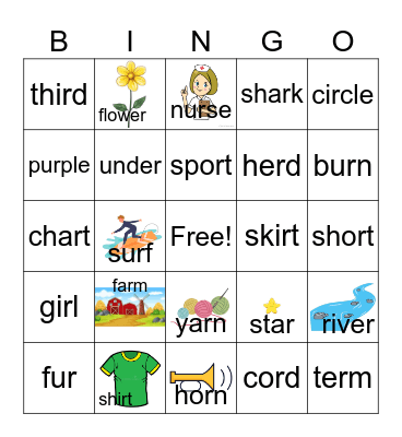 R- Controlled words Bingo Card