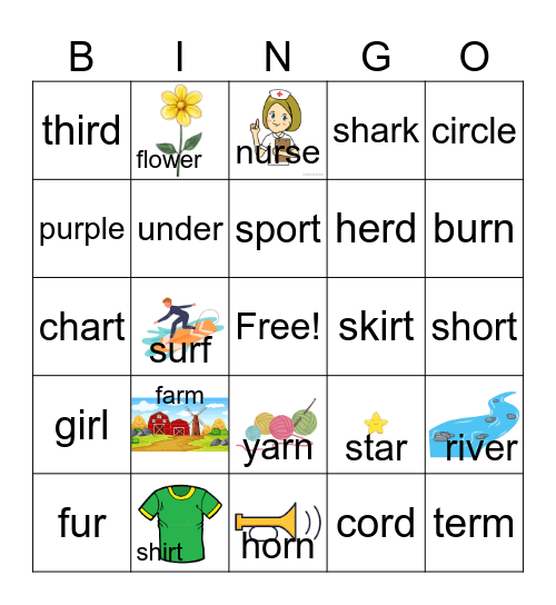 R- Controlled words Bingo Card
