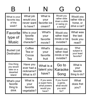 Ice Breaker BINGO Card
