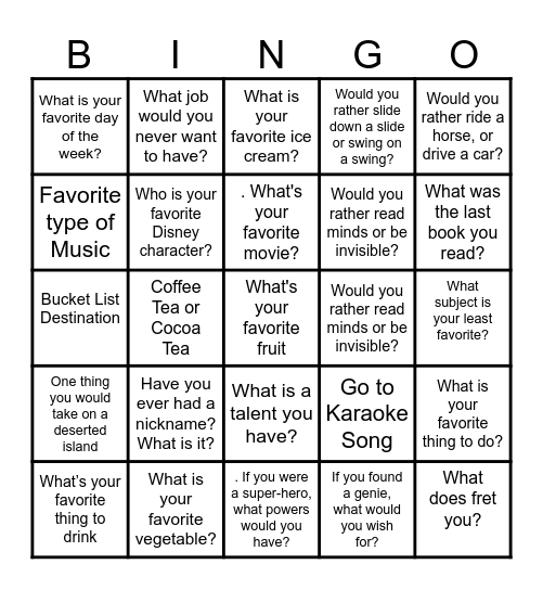 Ice Breaker BINGO Card