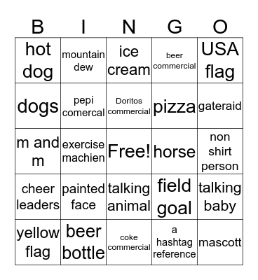 superbowl bingo Card