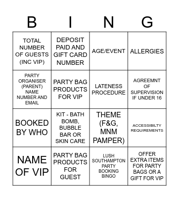 Party Bingo Non Negotiables Bingo Card