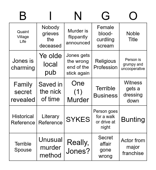 Too Barnaby, too Midsomer Murders Bingo Card