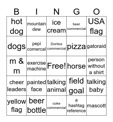 superbowl bingo Card