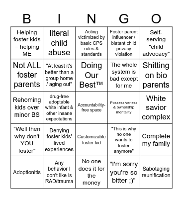 Bullshit Bingo: Foster parent edition Bingo Card
