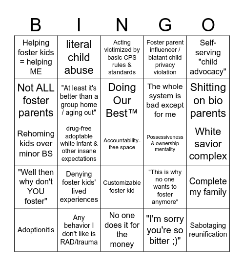 Bullshit Bingo: Foster parent edition Bingo Card