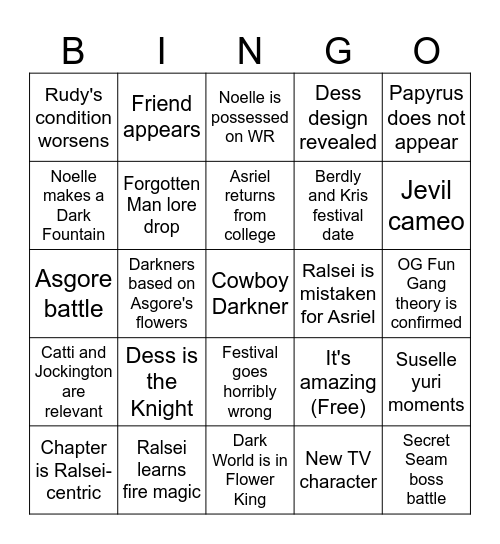Deltarune Chapter 5 Bingo!!! Bingo Card