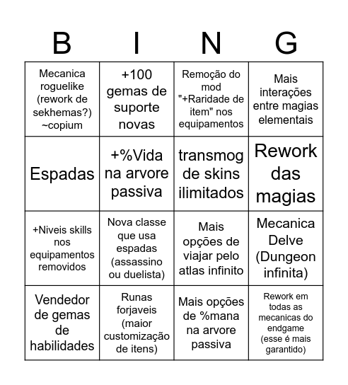 POE 0.5 Bingo Card