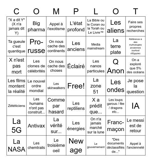 Complotiste Bingo Card