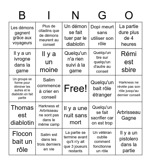 Le bingo BOTC Bingo Card