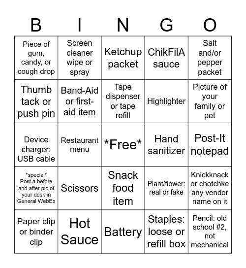 Spring Cleaning: Desk Scavenger Hunt Bingo Card