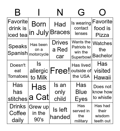 Get to know you..... Bingo Card