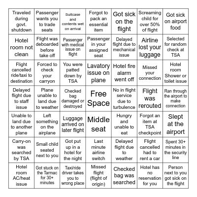 Work Travel Bingo Card