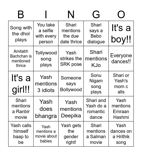Babywood Bingo Card