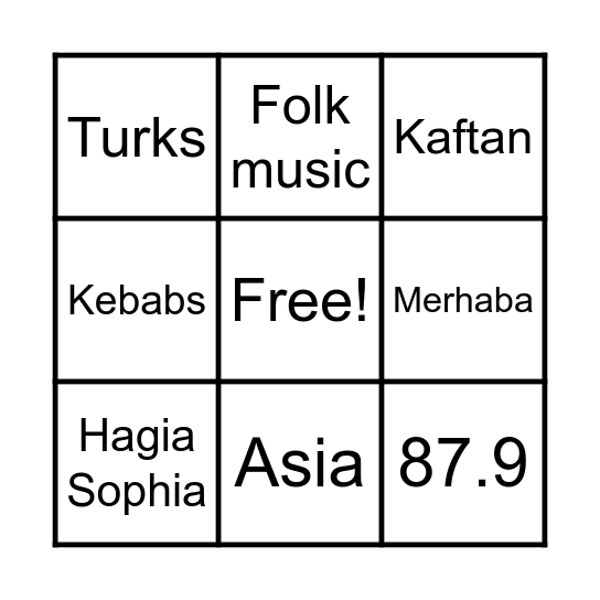 Turkey Bingo Card