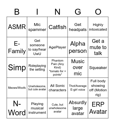 VRChat Bingo Card