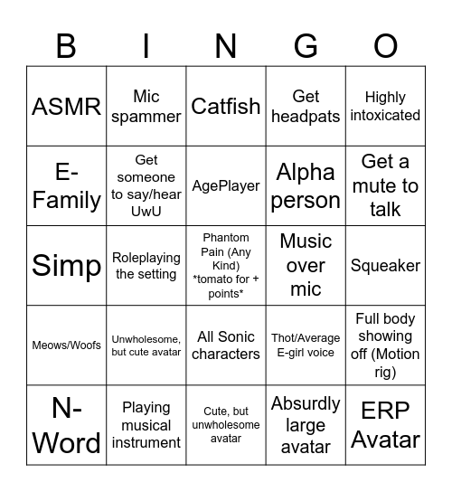 VRChat Bingo Card