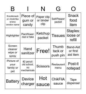 Desk Scavenger Hunt Bingo Card