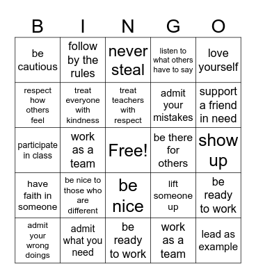 Integrity bingo Card
