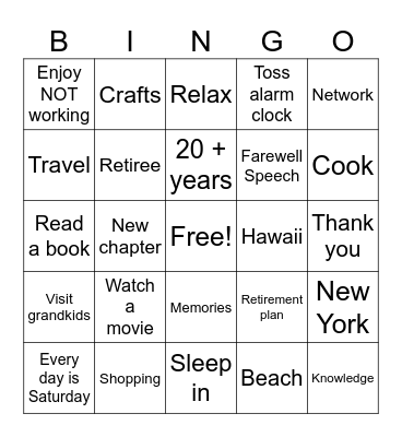 Retirement Bingo Card
