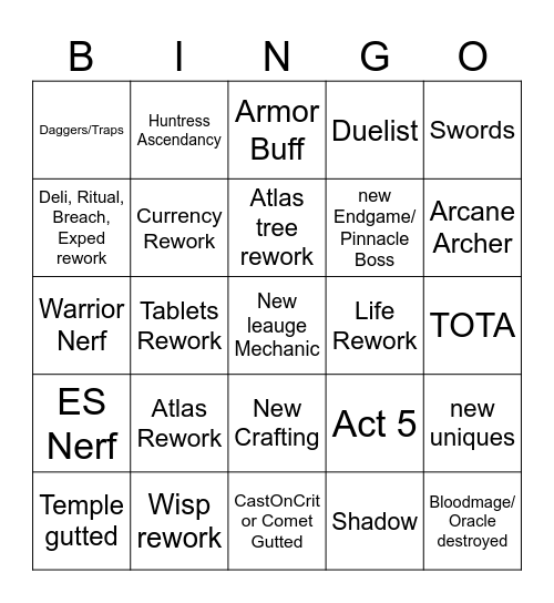 POE Bingo Card