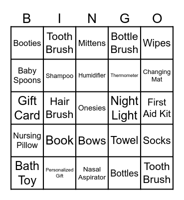 Baby Shower Bingo Card