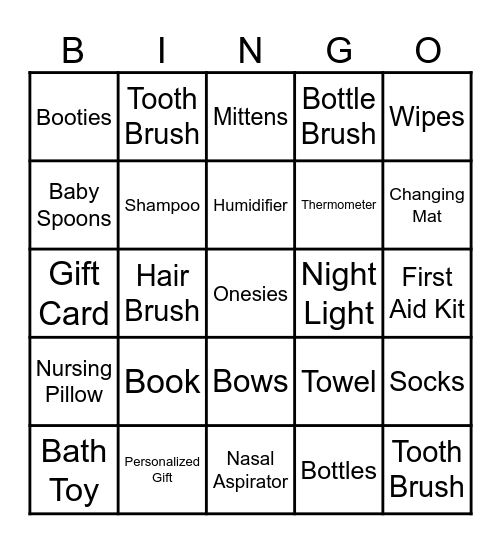 Baby Shower Bingo Card
