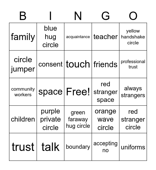 Relationship Circles Bingo Card