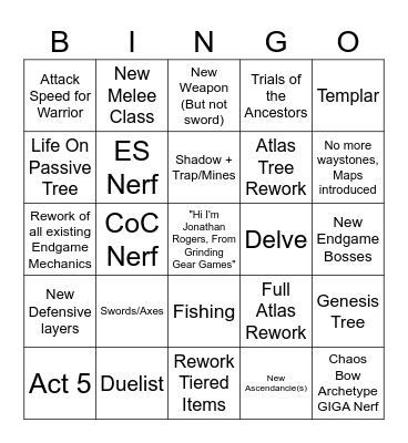 POE2 0.5 Live Bingo Card