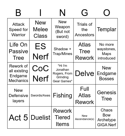 POE2 0.5 Live Bingo Card