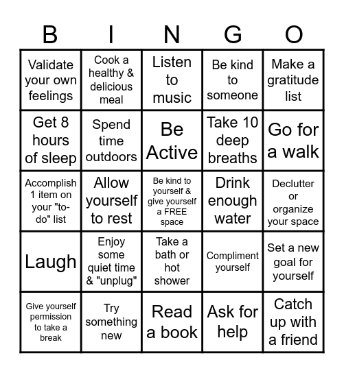 Mental Health Matters Bingo Card