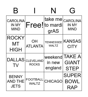 superbowl bingo Card