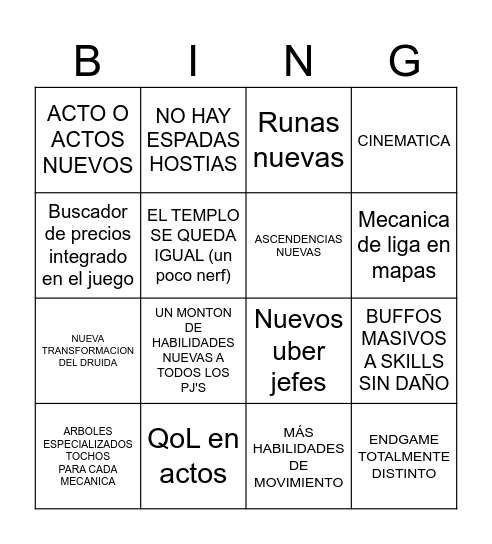 Bingo para la 0.5 Bingo Card