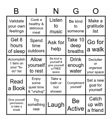 Mental Health Matters Bingo Card
