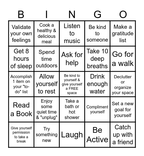 Mental Health Matters Bingo Card