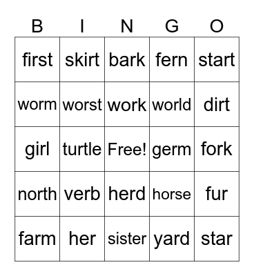 R - Controlled Vowels Bingo Card
