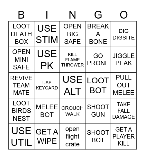 DELTA FORCE BINGO Card