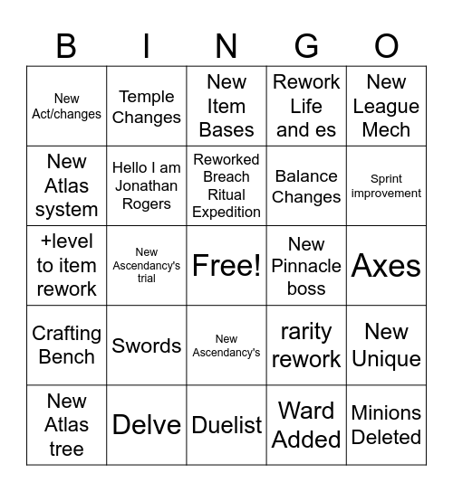 Poe bingoo Bingo Card
