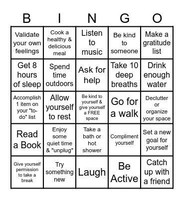 Mental Health Matters Bingo Card
