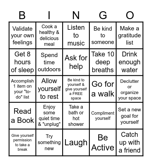 Mental Health Matters Bingo Card